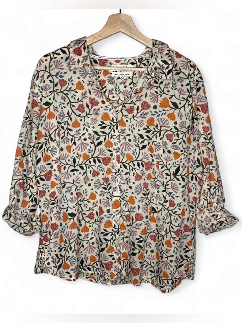 Seasalt Organic Cotton Larissa Button Down Shirt in Folklore Bloom Aran